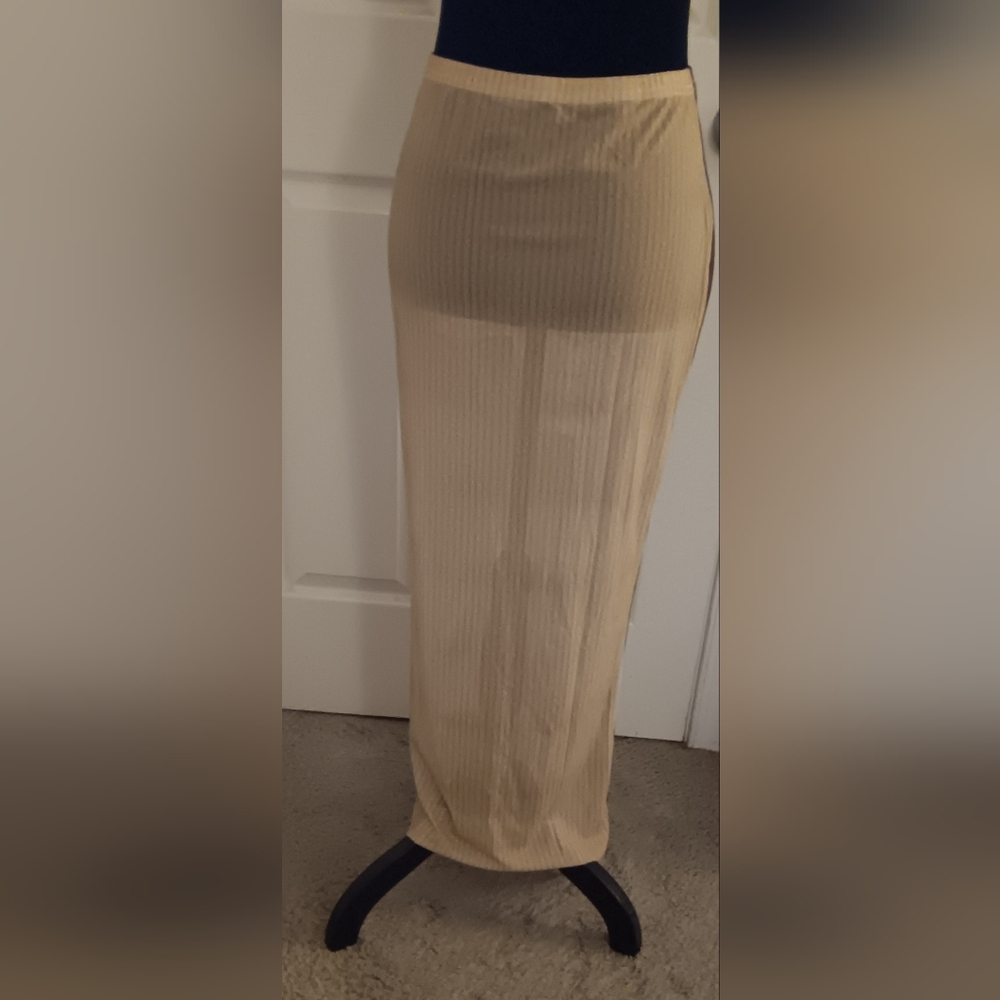 New Gray & Gold Sheer Gothic Skulls Bodycon Maxi Skirt Women's Size L - Picture 4 of 4